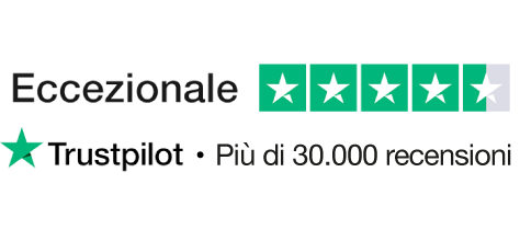 Valutazione eccezionale Trustpilot, con 4,5 stelle su 5 su più di 30.000 recensioni